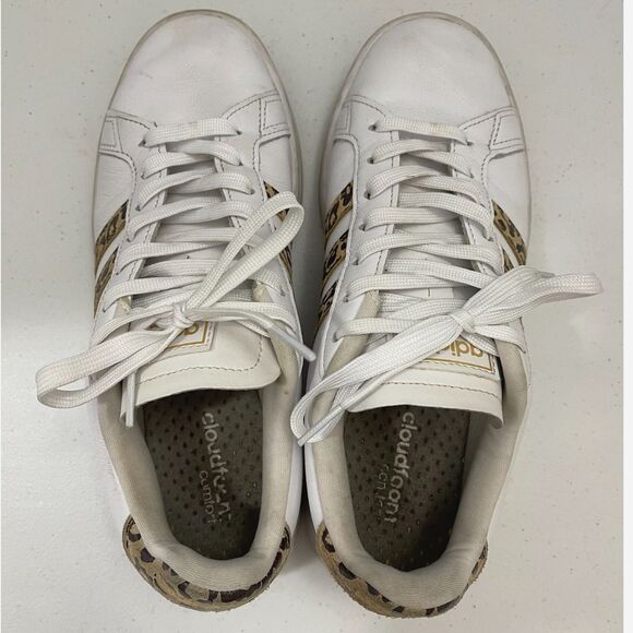 Adidas Grand Court Sneakers White Leopard Print Stripes Women's Size 8 - Picture 5 of 12